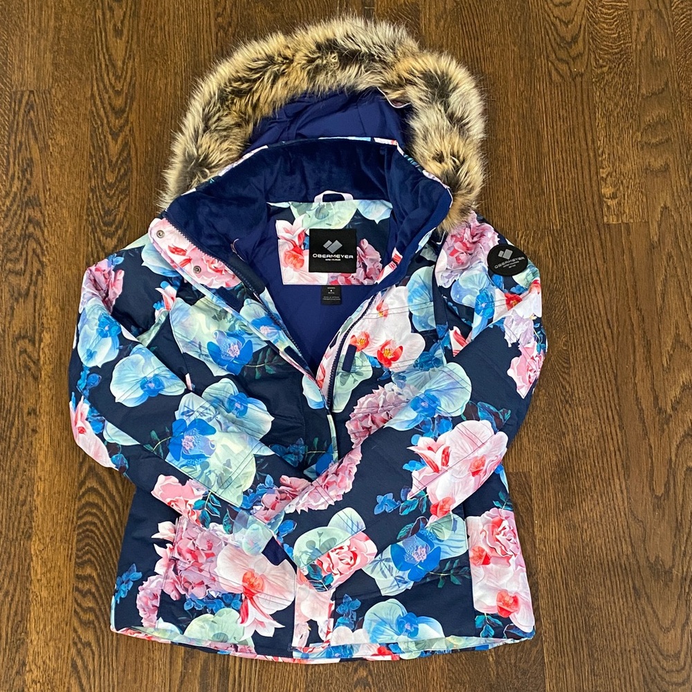 Obermeyer EUC Tuscany II Floral It Ski Jacket with detachable Faux Fur Hood